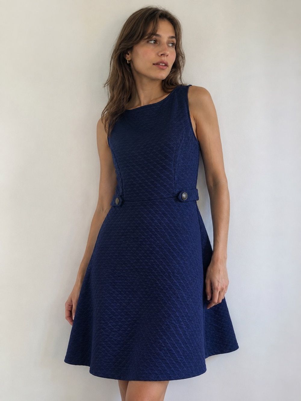 ModCloth Blue Quilted Textured Sleeveless Women's A-Line Dress Size Small
